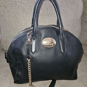 Black Leather Handbag with Gold Accents